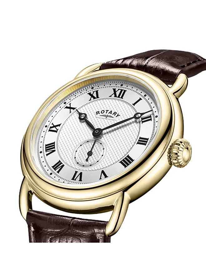 ROTARY Rotary Men's Heritage Sherlock Gold Plated Stainlesss Steel Brown Leather Strap Watch - RGS10014/06