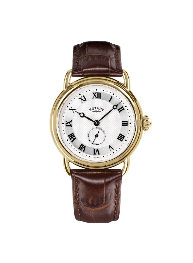 ROTARY Rotary Men's Heritage Sherlock Gold Plated Stainlesss Steel Brown Leather Strap Watch - RGS10014/06