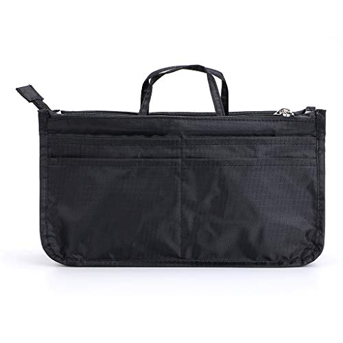 BTSKY Printing Handbag Organizers Inside Purse Insert - High Capacity 13 Pockets Bag Tote Organizer with Handle (Black) - Image 1
