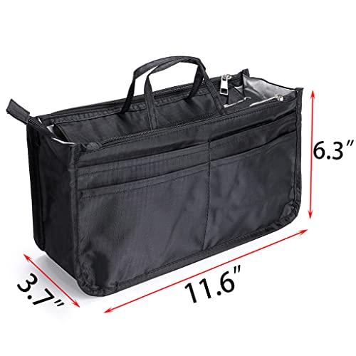 BTSKY Printing Handbag Organizers Inside Purse Insert - High Capacity 13 Pockets Bag Tote Organizer with Handle (Black) - Image 4