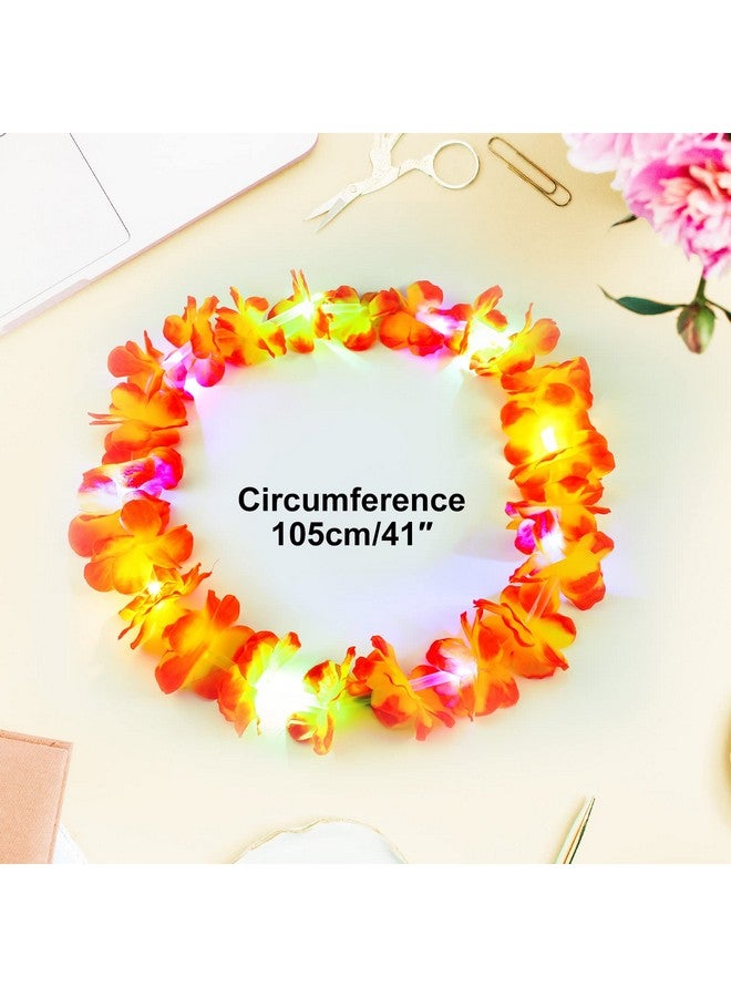 Giegxin 12 Pcs Led Hawaiian Leis Light Up Flower Leis Tropical Glow Necklaces Lighted Leis Artificial Rainbow Lei For Kids Adults Hawaii Luau Themed Party Carnival Beach Wedding Masquerade (Multicolor) - Image 4