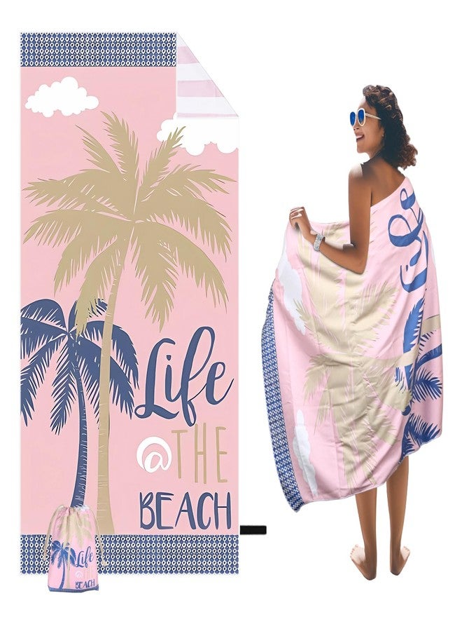 Skyreh Large Beach Towel, 71" x 39" Oversized Lightweight Compact Quick Dry Sand Free Towel for Travel Swim Pool Yoga Gym Camping (Pink) - Image 1