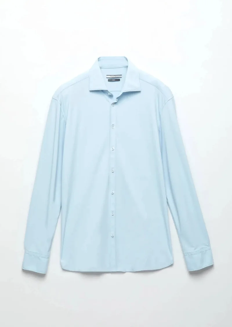 RAMSEY Blue Plain Regular Fit Weaving Classical Shirt