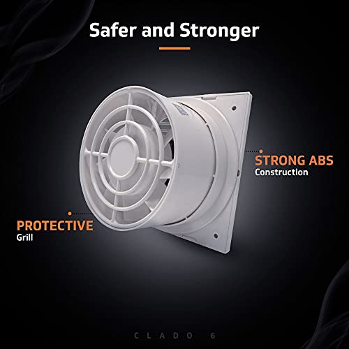 V-Guard Clado 6 Exhaust Fan 150 mm (6″) | High-Speed 1900 RPM Motor | 240 m³/h Strong Airflow | 9 ABS Blades for Quick Ventilation | Stylish Wall Mount | Energy-Efficient & Quiet Operation | White - Image 5