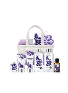 BODY & EARTH Spa Gift Baskets for Women - Body & Earth 11pcs Lavender Gift Sets with Bubble Bath, Shower Gel, Body Lotion, Birthday Gifts for Women, Spa Kit for Mom Gifts, Purple Gifts  - Image 1