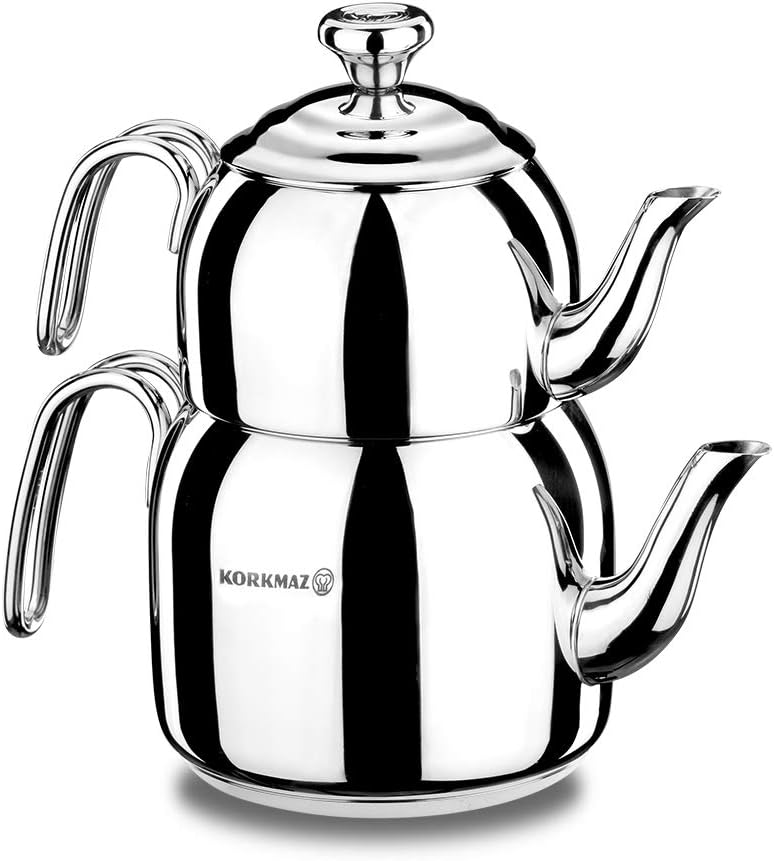 Karaca Manes Medium Turkish Teapot Set - Stainless Steel Teapot with Lid - (Turkish Tea Pot 1.35 Liters & Water Tank 1.95 Liters) - Non-Burning Bakelite Handles Midi Tea Maker & Induction Tea Kettle - Image 4