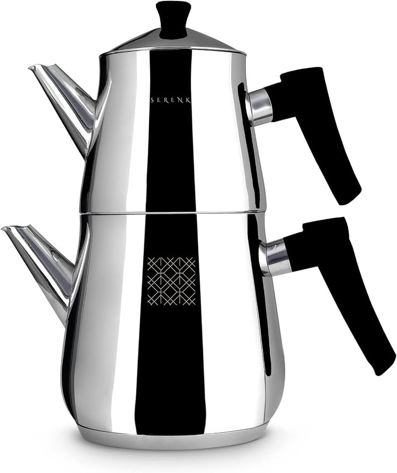 Karaca Manes Medium Turkish Teapot Set - Stainless Steel Teapot with Lid - (Turkish Tea Pot 1.35 Liters & Water Tank 1.95 Liters) - Non-Burning Bakelite Handles Midi Tea Maker & Induction Tea Kettle - Image 5