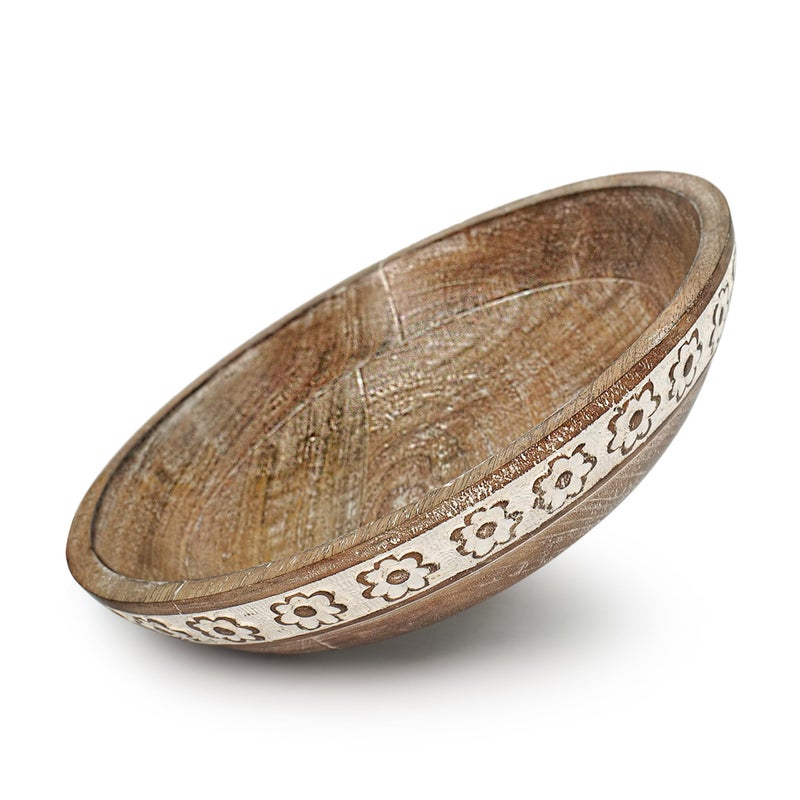 House of Sajja Wooden Serving Bowl for Fruits and Snacks in White Inlay Work - Image 4