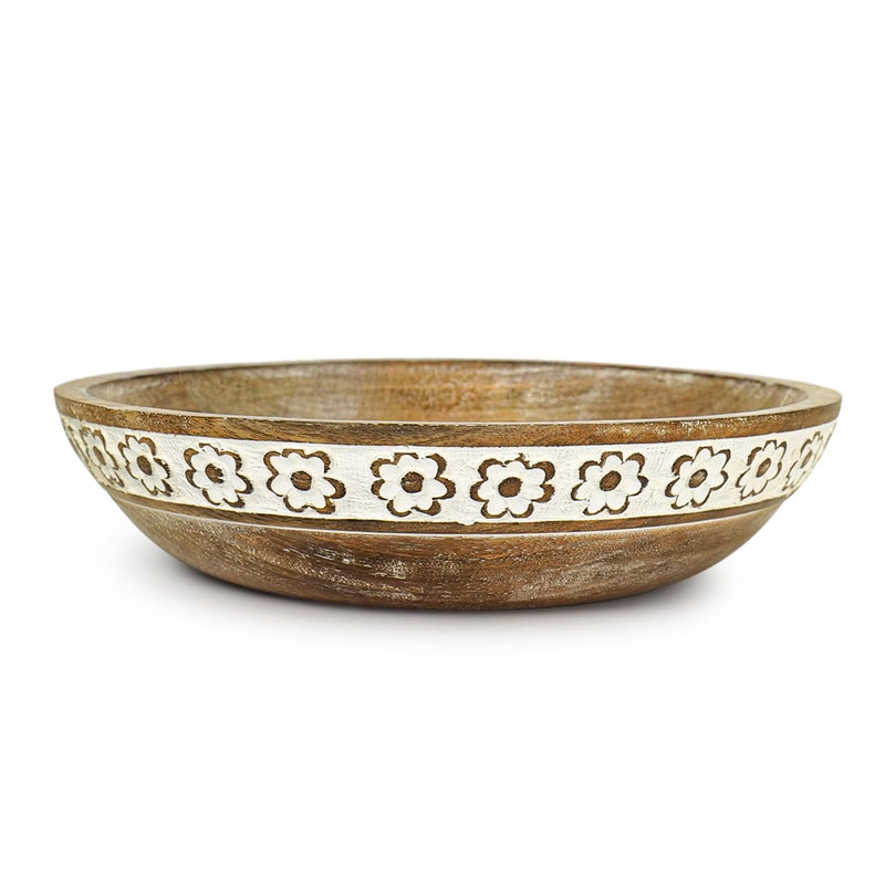 House of Sajja Wooden Serving Bowl for Fruits and Snacks in White Inlay Work - Image 2