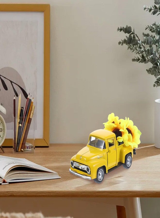 ifundom Yellow Metal Truck Decor with Artificial Sunflowers Vintage Farmhouse Tiered Tray Ornament for Home Kitchen Mantel Shelf Tabletop Accent - Image 5
