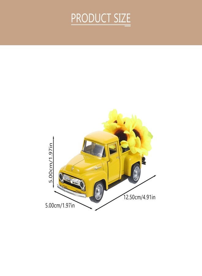 ifundom Yellow Metal Truck Decor with Artificial Sunflowers Vintage Farmhouse Tiered Tray Ornament for Home Kitchen Mantel Shelf Tabletop Accent - Image 2