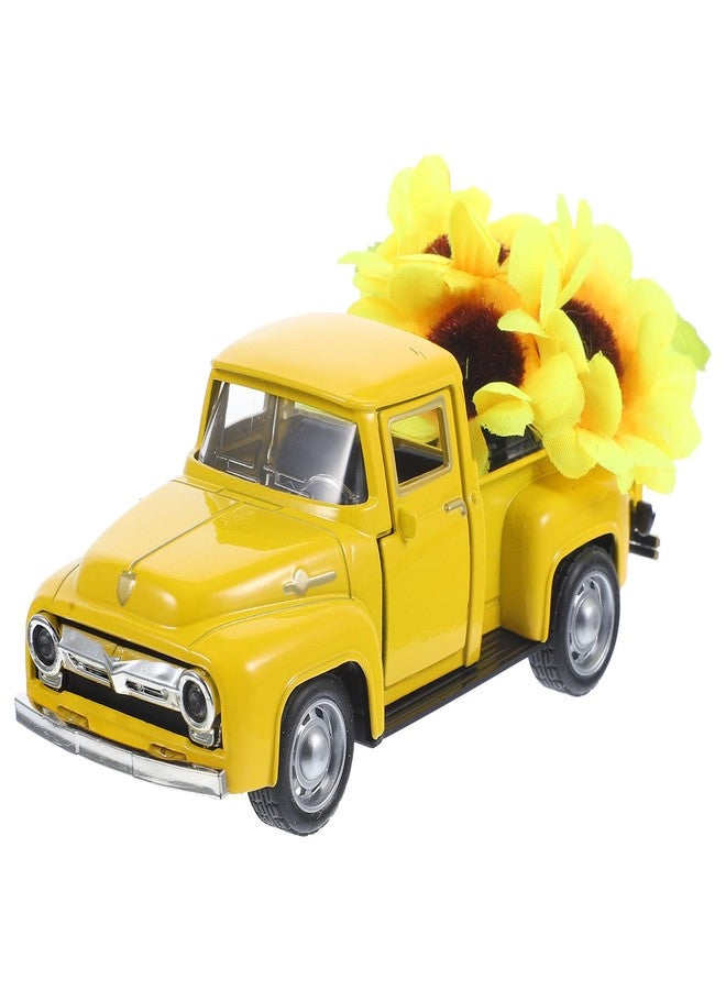 ifundom Yellow Metal Truck Decor with Artificial Sunflowers Vintage Farmhouse Tiered Tray Ornament for Home Kitchen Mantel Shelf Tabletop Accent - Image 1