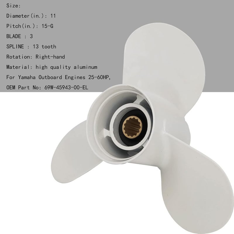 DLNIG 11×15-G Aluminum Boat Propeller for Yamaha Outboard Engines 25HP-60HP - Image 3