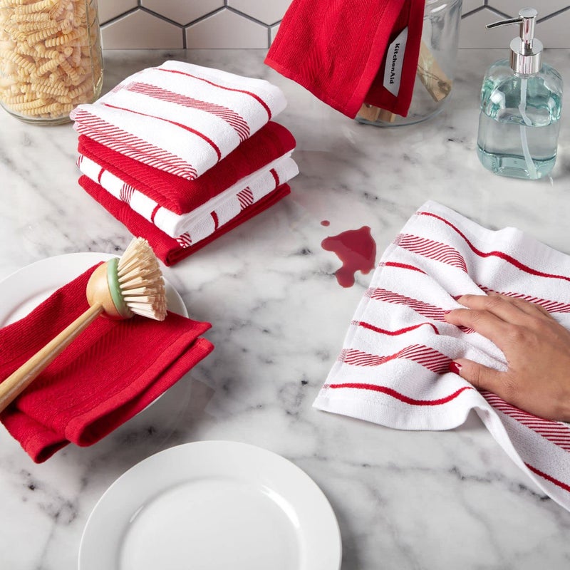 KitchenAid Albany Dishcloth 8 Pack Set  Passion Red/White  12""x12"" - Image 2