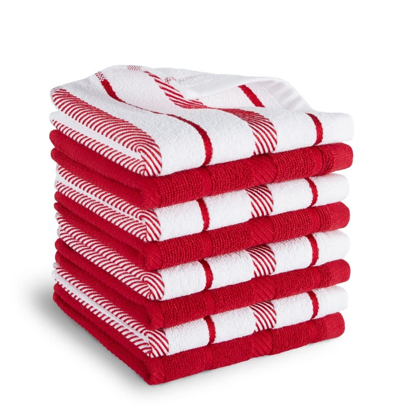 KitchenAid Albany Dishcloth 8 Pack Set  Passion Red/White  12""x12"" - Image 1