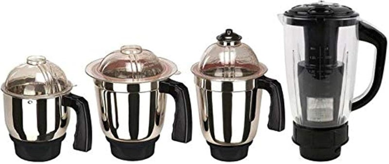 Rotomix Rotomix Set of 4 Mixer Jar 3 Stainless Steel and 1 Juicer Jar Chutney Dry Grinding jar Liquid Blending and Juicer JarStandard Mixer JarKitchen ToolsMixer Grinder Steel jar with lidSteel Black  - Image 1