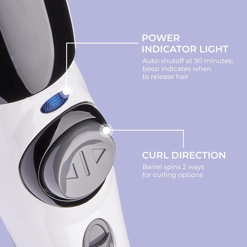 KISS Instawave Deluxe Automatic Rotating Curling Iron, Self-Spinning, Ceramic Ionic Technology, Tangle Prevention, 2-Way Rotation, Dual Heat Settings up to 420Â°F, 1â€ Curling Wand, Black & White - Image 5