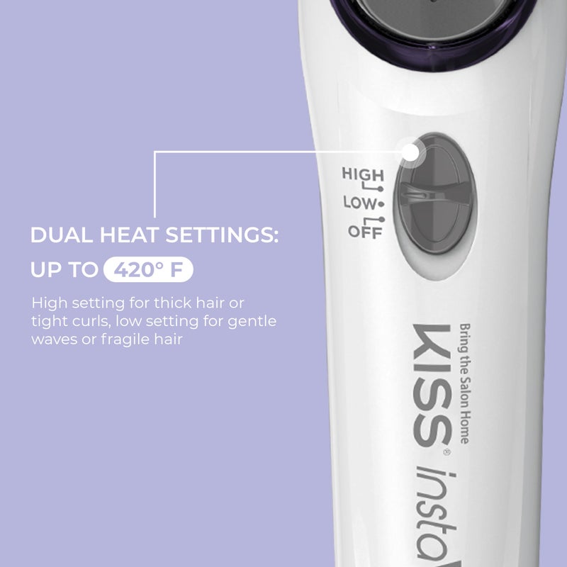 KISS Instawave Deluxe Automatic Rotating Curling Iron, Self-Spinning, Ceramic Ionic Technology, Tangle Prevention, 2-Way Rotation, Dual Heat Settings up to 420Â°F, 1â€ Curling Wand, Black & White - Image 4