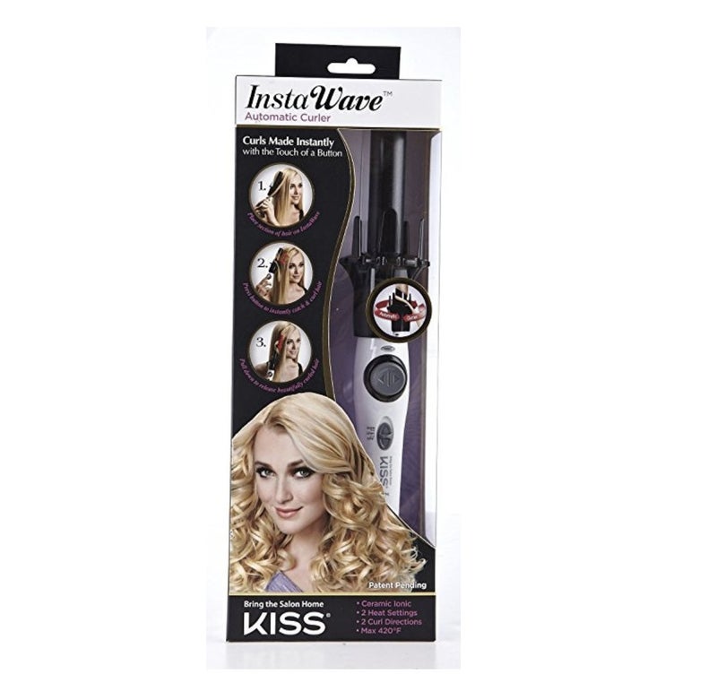 KISS Instawave Deluxe Automatic Rotating Curling Iron, Self-Spinning, Ceramic Ionic Technology, Tangle Prevention, 2-Way Rotation, Dual Heat Settings up to 420Â°F, 1â€ Curling Wand, Black & White - Image 3