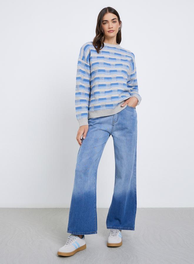 Styli Patterned Knit Dropped Shoulder Sweater - Image 2