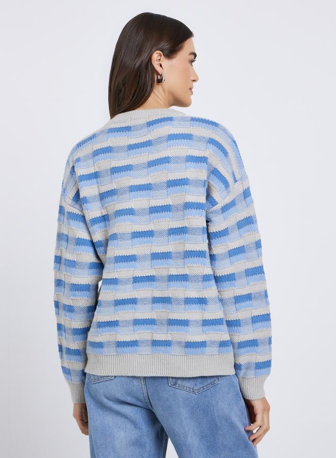 Styli Patterned Knit Dropped Shoulder Sweater - Image 5