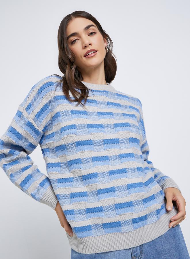 Styli Patterned Knit Dropped Shoulder Sweater - Image 3