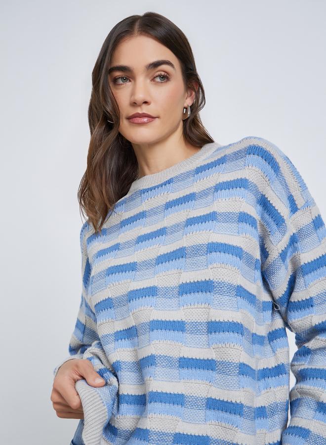 Styli Patterned Knit Dropped Shoulder Sweater - Image 1