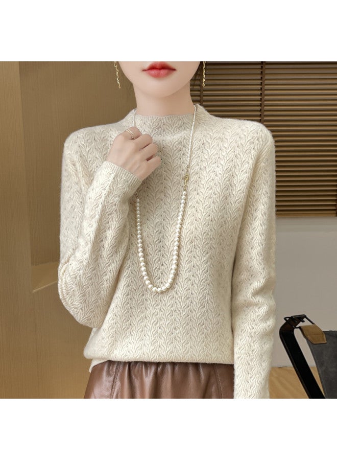 MIIOW Simple Hollow-Out Versatile Knitted Women'S Semi-High Neck Crochet Warm Base Shirt - Image 5