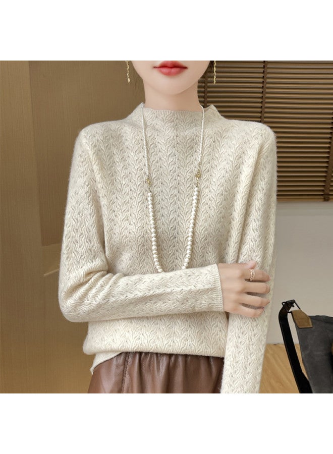 MIIOW Simple Hollow-Out Versatile Knitted Women'S Semi-High Neck Crochet Warm Base Shirt - Image 2