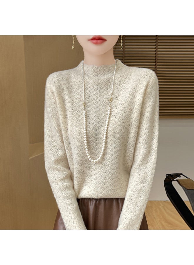MIIOW Simple Hollow-Out Versatile Knitted Women'S Semi-High Neck Crochet Warm Base Shirt - Image 4