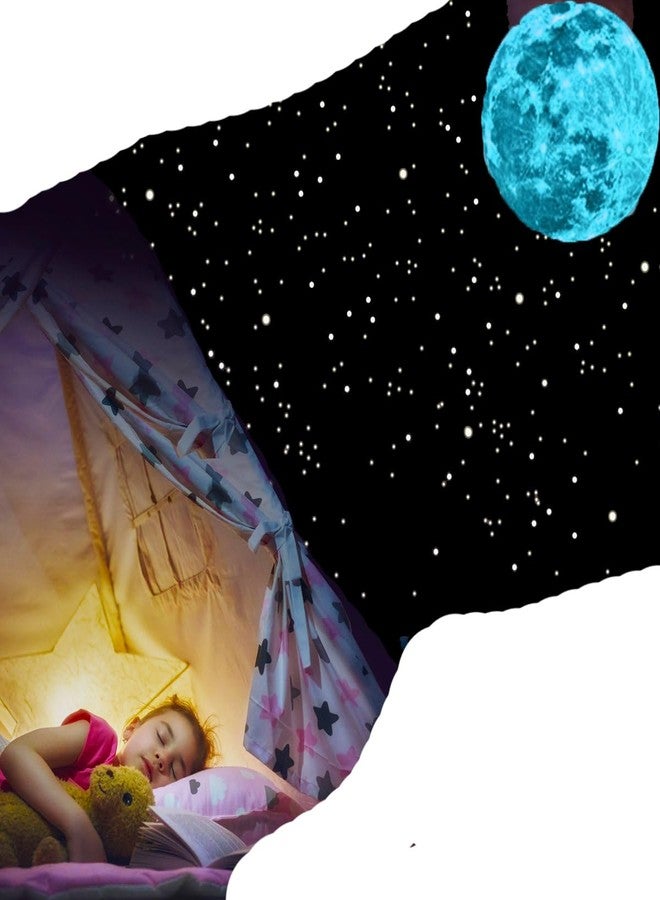 Desi Rang Glow in The Dark Stars & Moon (407 Tiny Stars, one 30 cm Moon, Blue) Wall Stickers 3D Luminous Ceiling Decals for Kids Bedroom, Nursery & Home Decor Self-Adhesive Radium Starry Sky Set - Image 1