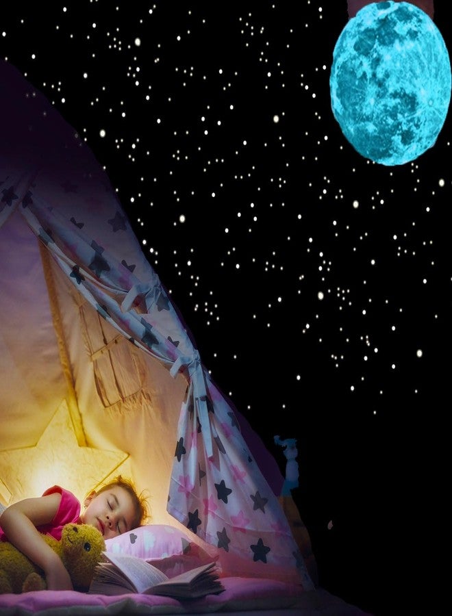 Desi Rang Glow in The Dark Stars & Moon (407 Tiny Stars, one 30 cm Moon, Blue) Wall Stickers 3D Luminous Ceiling Decals for Kids Bedroom, Nursery & Home Decor Self-Adhesive Radium Starry Sky Set - Image 2