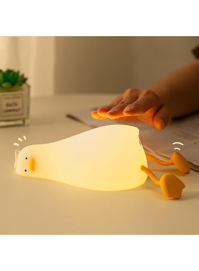 TIGER Duck Lamp Lying Flat Duck Night Light – Kids Night Lamp with 3 Speed Adjustable Light, Smart Bedside Lamp with Flap Sensor, Soft Silicone Rechargeable Night Light for Children, Perfect for Bedrooms & Nurseries, Safe and Cozy Lighting Solution - Image 1