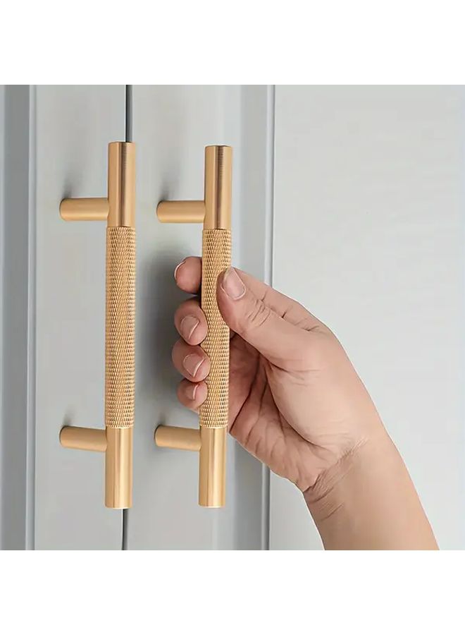 10Pcs Gold Knurled Cabinet Handles 96mm Hole Spacing for Wardrobe Drawers - Image 1