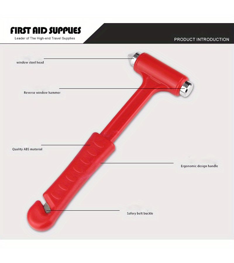 Emergency 2 In 1 Car Safety Hammer Seatbelt Cutter Window Breaker Red - Image 5