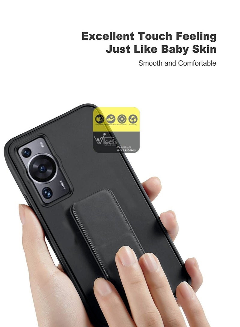 Wtech Hand Grip And Multi Stand Magnetic Car Mount Kickstand Finger Strap Case Cover For Huawei P60 Pro 2023 Black - Image 3