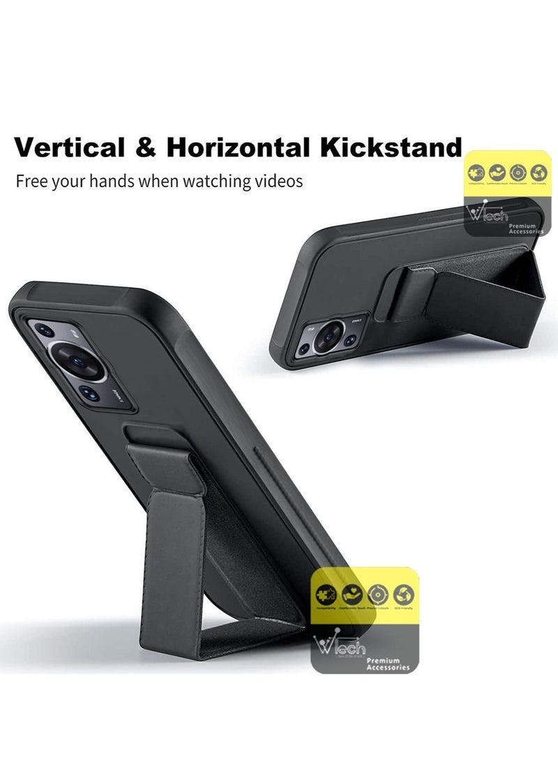 Wtech Hand Grip And Multi Stand Magnetic Car Mount Kickstand Finger Strap Case Cover For Huawei P60 Pro 2023 Black - Image 5