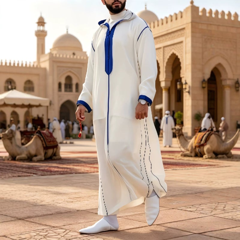 Men's Summer Moroccan Hooded 3D Digital Print Loose Kurta - Image 3