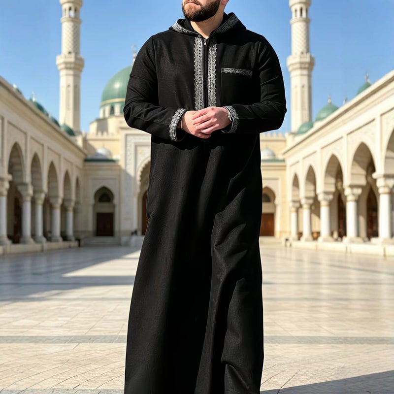 Men's Summer Moroccan Hooded 3D Digital Print Loose Kurta - Image 5