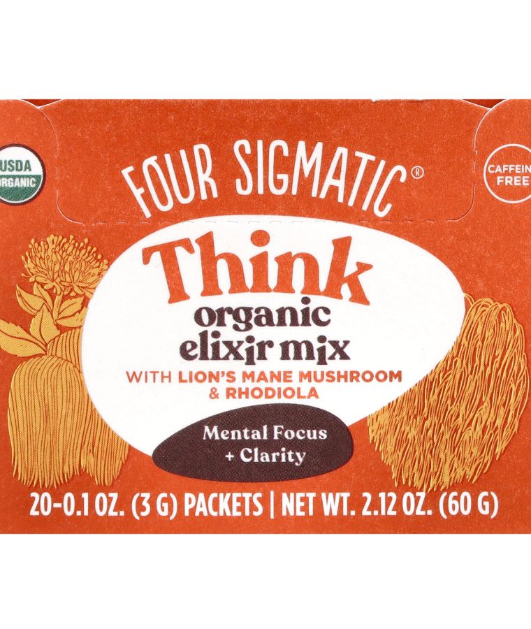 Four Sigmatic Think Organic Elixir Mix With Lion's Mane Mushroom & Rhodiola Caffeine Free 20 Packets 0.1 oz (3 g) Each