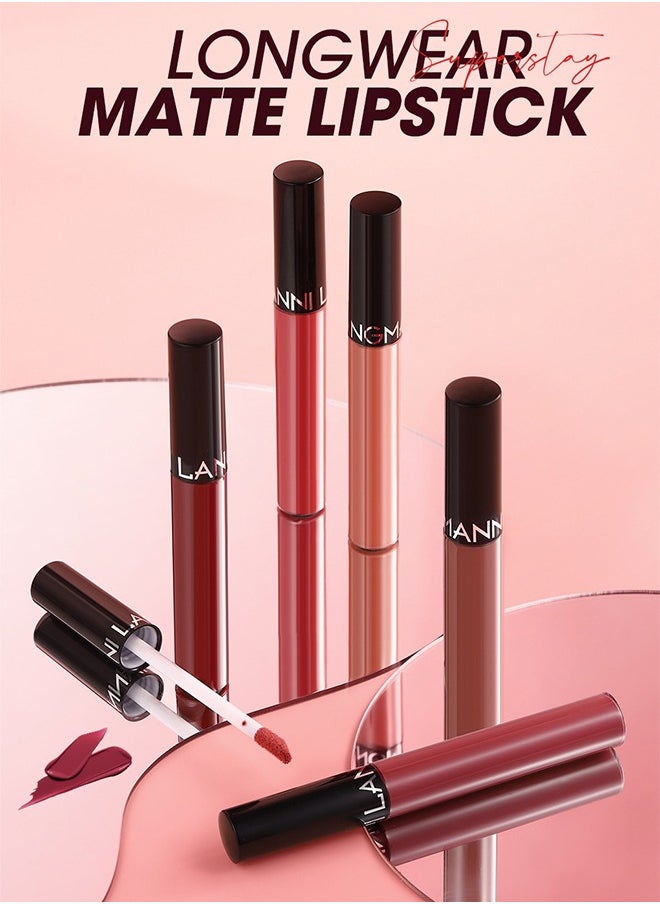 LANGMANNI - Intense Wear Matte Lip Stick,Nude Lipstick Velvet Lip Gloss Lip Stain Long Lasting Waterproof Nude Lipstick,Can Let Your Lip Look Fuller,Works Great For Aging Or Thinning Lips(02#) - Image 1