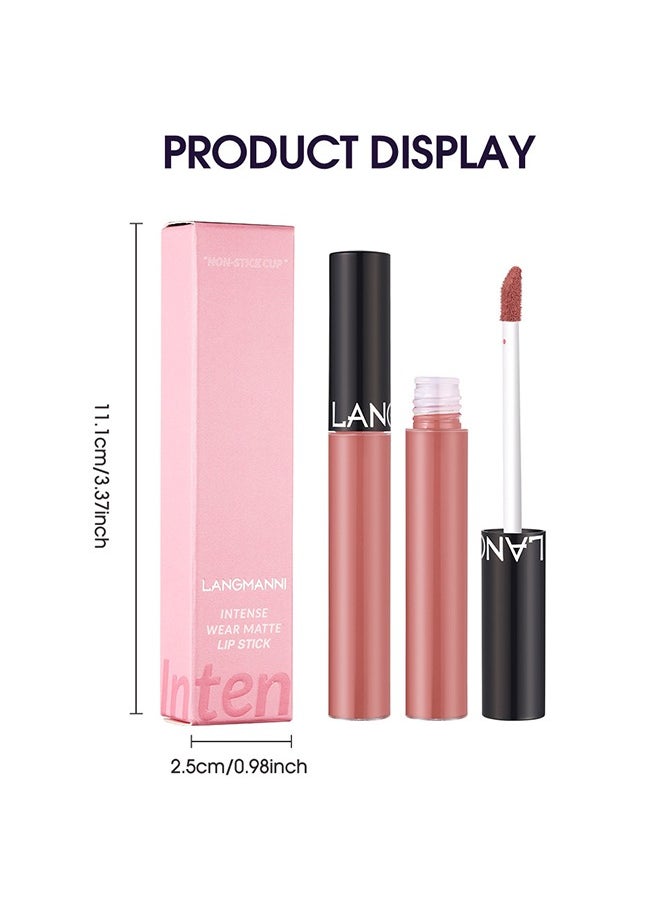 LANGMANNI - Intense Wear Matte Lip Stick,Nude Lipstick Velvet Lip Gloss Lip Stain Long Lasting Waterproof Nude Lipstick,Can Let Your Lip Look Fuller,Works Great For Aging Or Thinning Lips(02#) - Image 1