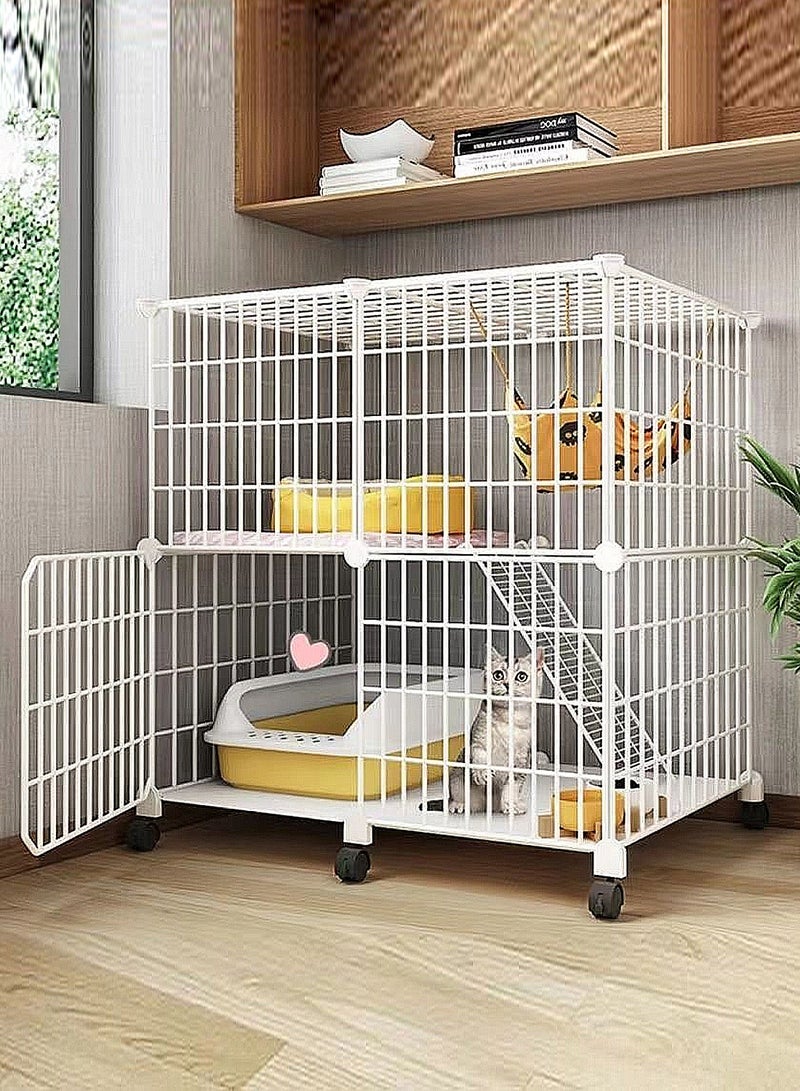 كيدل قطة قفص مساحة حرة كبيرة مع مرحاض قطة منزل طبقتين الحيوانات الأليفة قطة صغيرة الكلب قطة قفصات داخلية (فقط قطة قفص، غير متضمنة الملحقات الأخرى) - Image 1