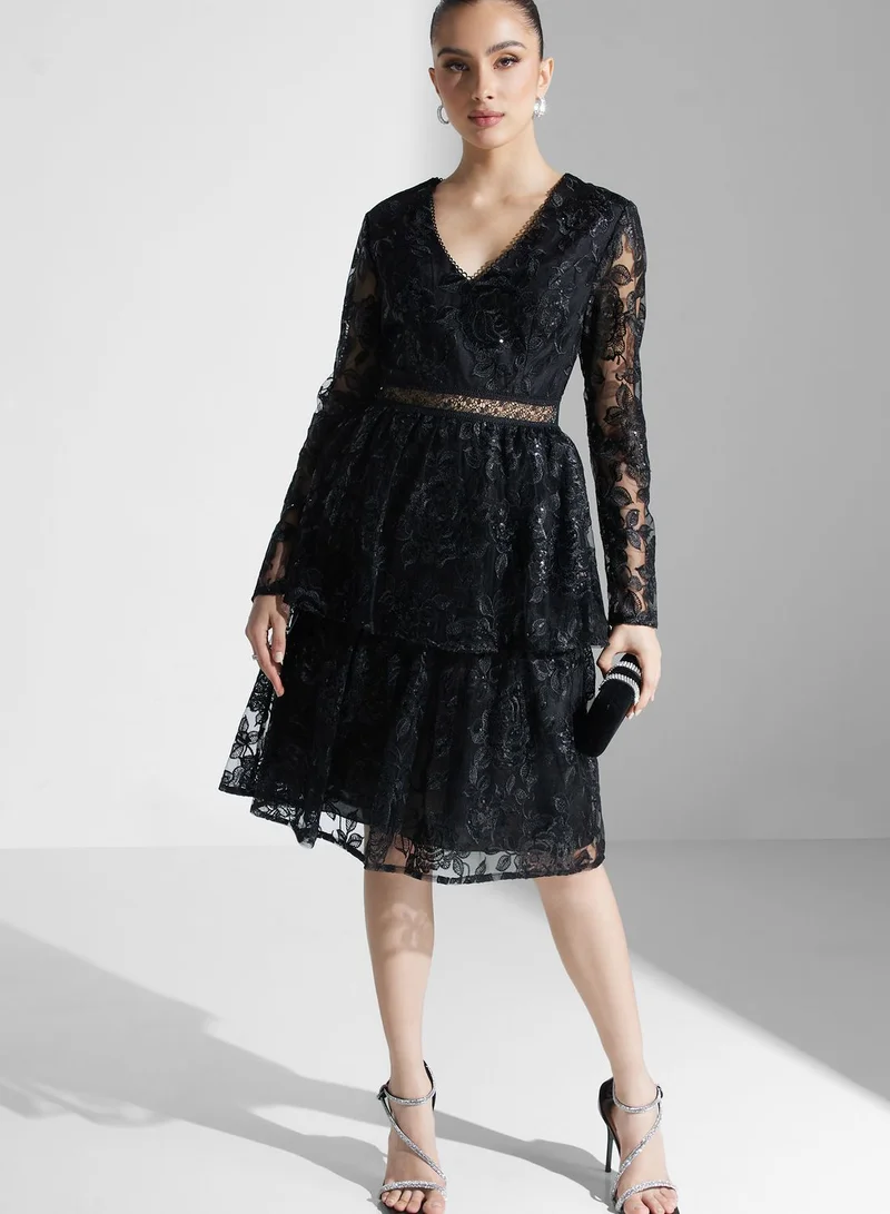 True Decadence Lace Tiered Dress