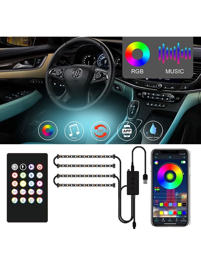 Mi VAZA Interior Lights for Car, App Control Car Atmosphere Light 4 Light Bars RGB Illusion Music Rhythm Light LED Car Ambient Light  - Image 1
