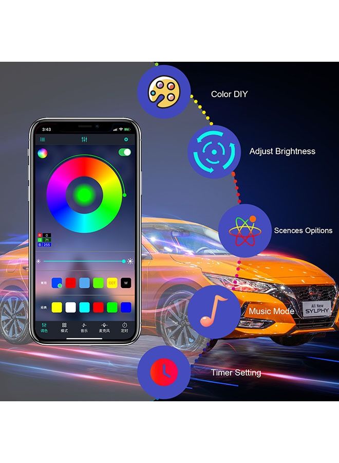 Mi VAZA Interior Lights for Car, App Control Car Atmosphere Light 4 Light Bars RGB Illusion Music Rhythm Light LED Car Ambient Light  - Image 2