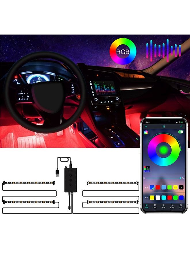 Mi VAZA Interior Lights for Car, App Control Car Atmosphere Light 4 Light Bars RGB Illusion Music Rhythm Light LED Car Ambient Light  - Image 4