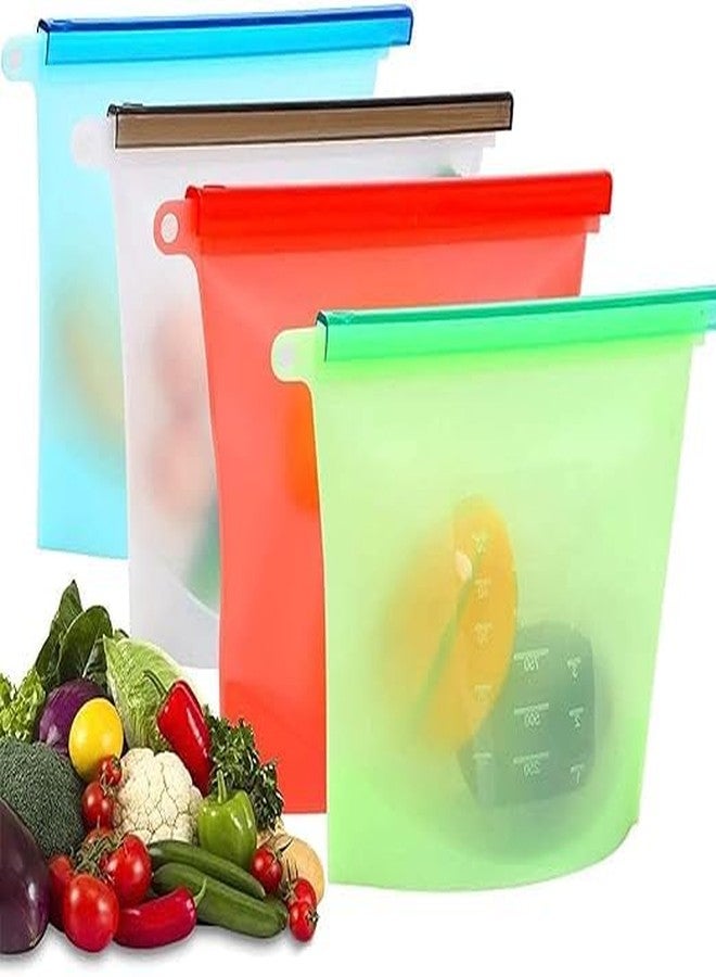 Tachobi 1000 ml Silicone Food Storage Bag with Clip Freezer, Reusable Silicone Food Storage Bag for Fruit, Vegetables, Meat (Multi Colour, Pack of 2) - Image 1