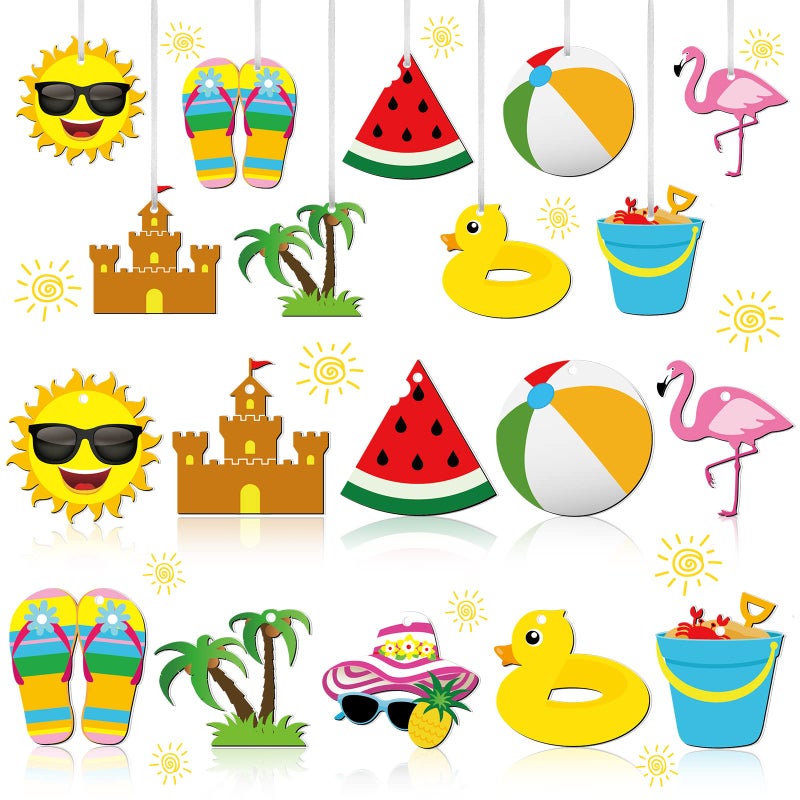 زينة شجرة الصيف زينة مصنوعة من الفelt زينة معلقة زينة هاواي زينة الشاطئ بطيخ كرة شمس قبعة نظارات شمسية لزينة الحفلات 30 قطعة بأسلوب الصيف