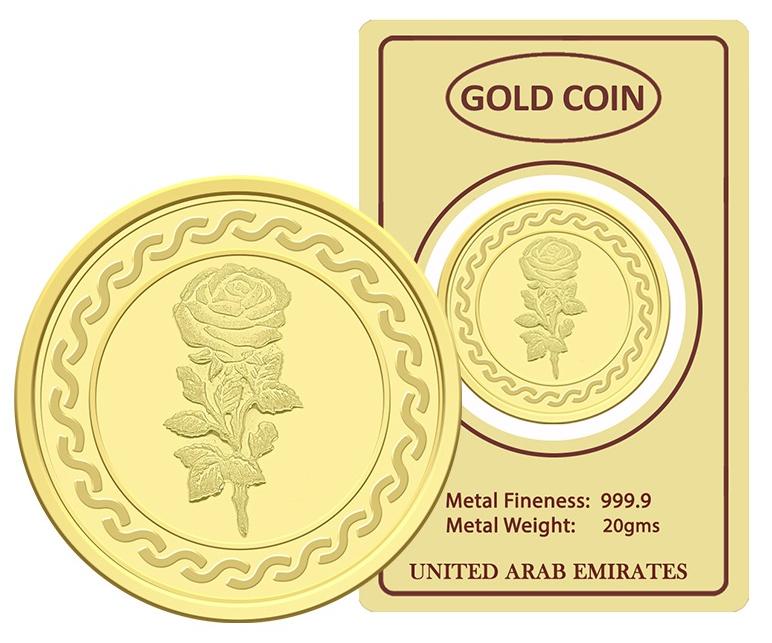 أف كيه جوليريز عملة ذهبية 20 جرام مع وردة وتصميم مبنى تراث الإمارات العربية المتحدة - 20 جرام 24 قيراط 999.9 نقاء - Image 1